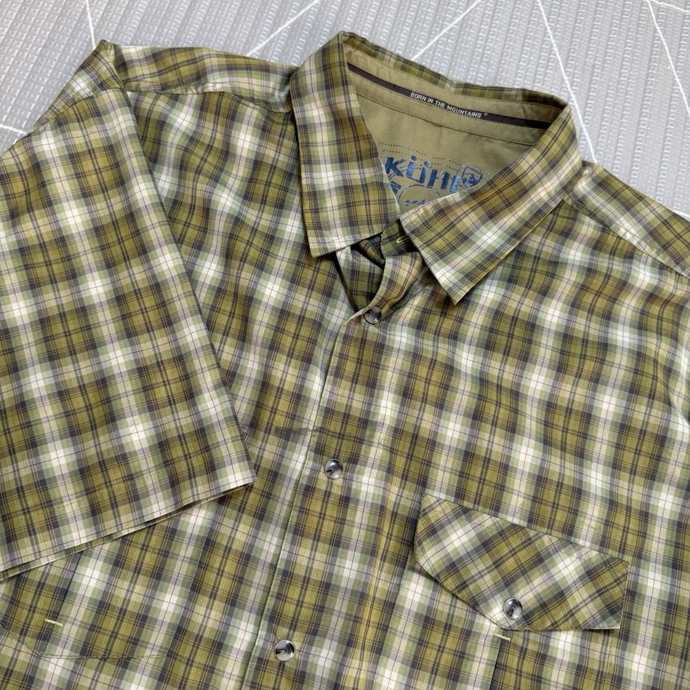 Kuhl Men's Mountain Grown Green Plaid Pearl Snap Short Sleeve Hiking Size XXL